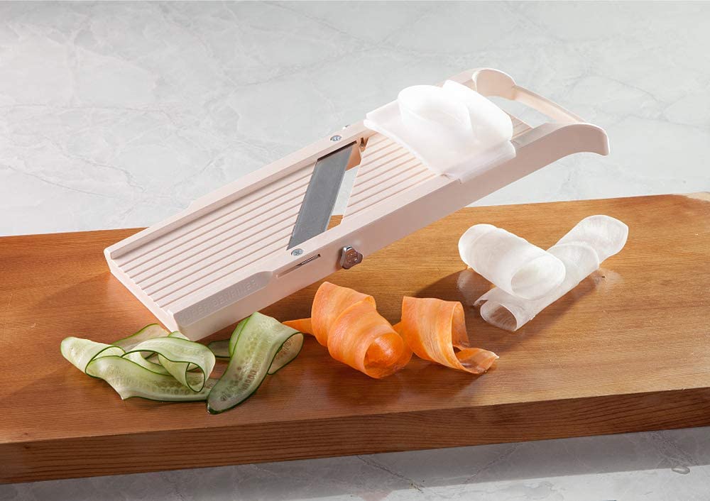 Mandoline Japonaise Arnest - Trancheuse 3 Lames Avec Support Sécurité - Découpe Ultra-rapide Légumes - Fabriqué Au Japon